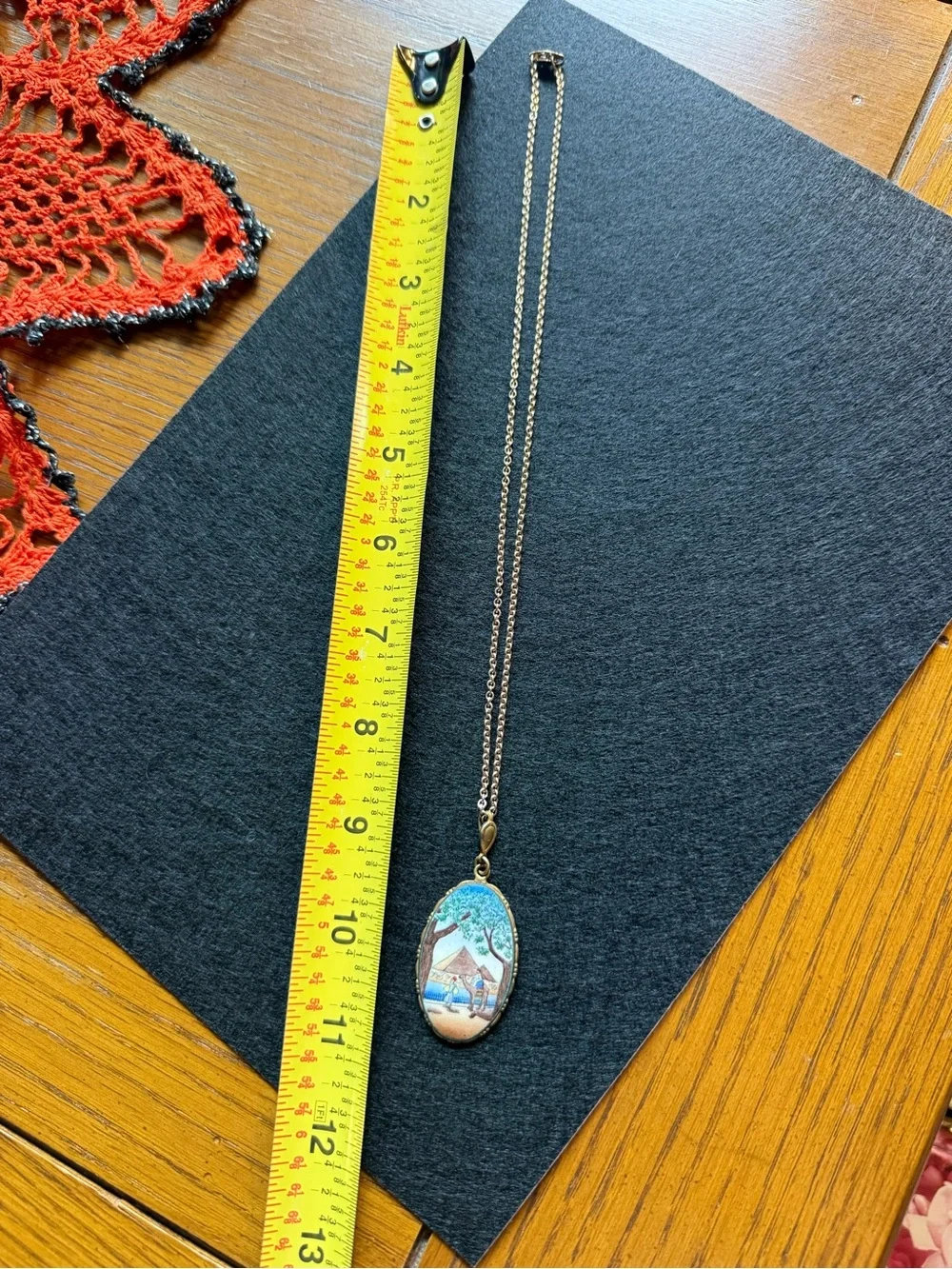 Vintage Egyptian Revival Style Pyramid Camel Scenic Pendant Necklace